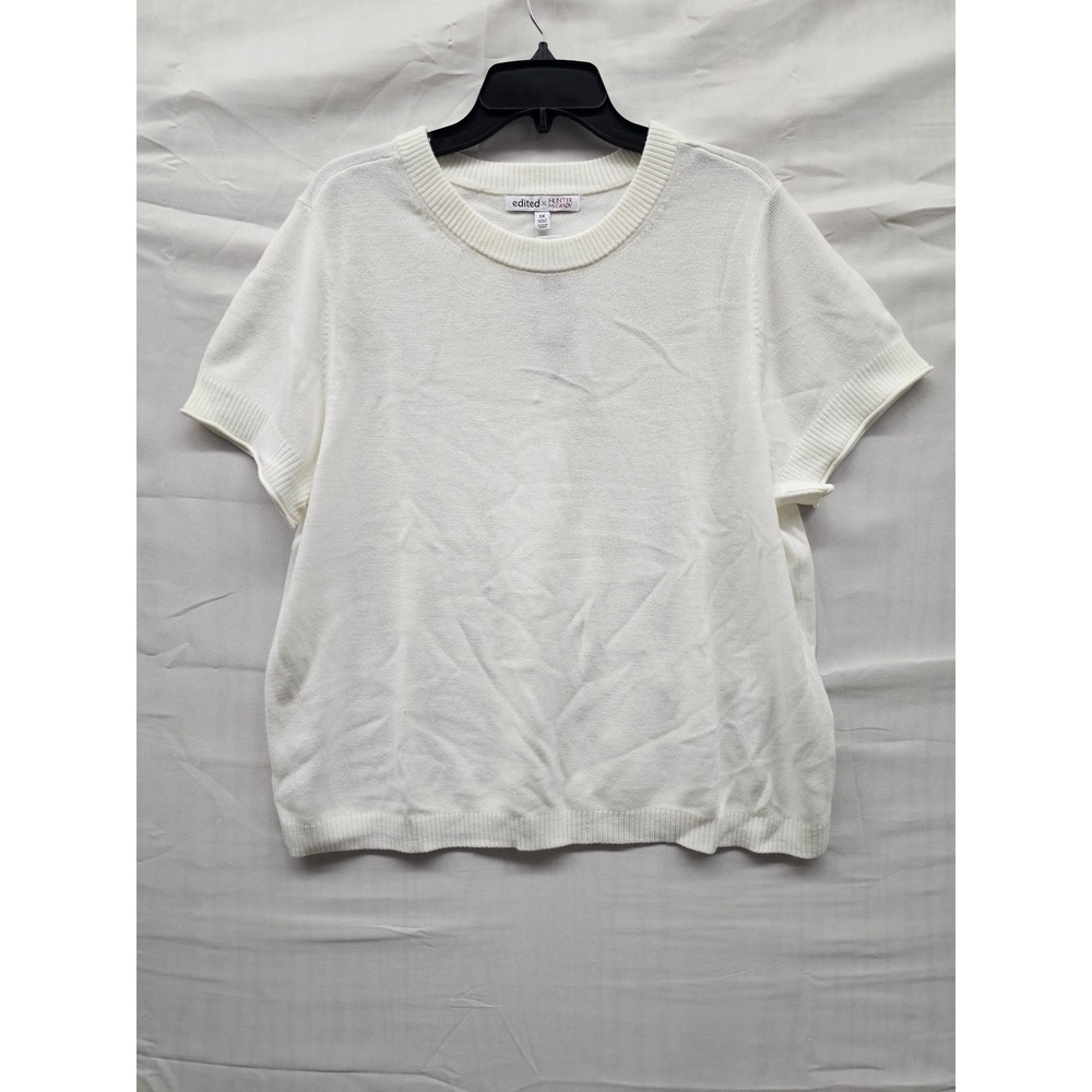Edited x Hunter McGrady Women 1X Egret White Short Sleeve Sweater 7ERW8031 NWT